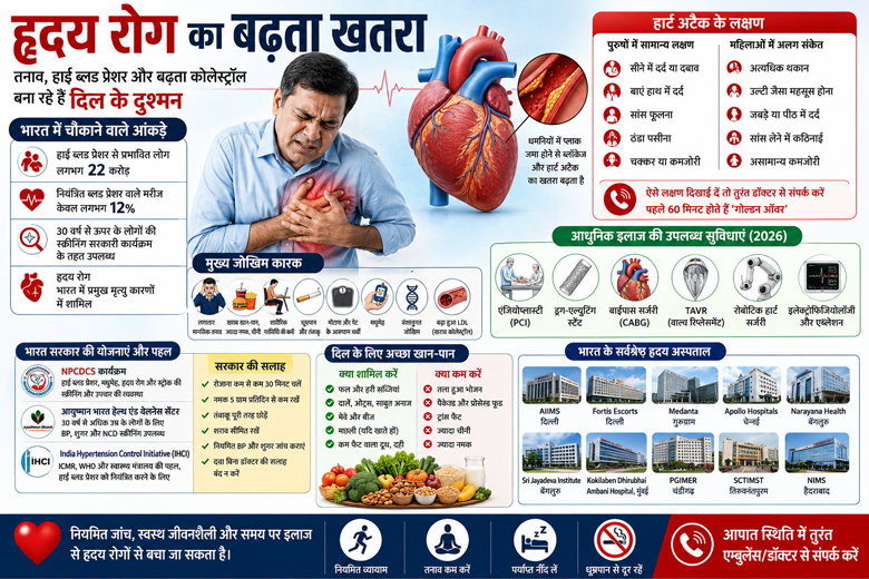 Heart Attack हृदय रोग का बढ़ता खतरा: तनाव, हाई ब्लड प्रेशर और बढ़ता कोलेस्ट्रॉल बना रहे हैं दिल के सबसे बड़े दुश्मन