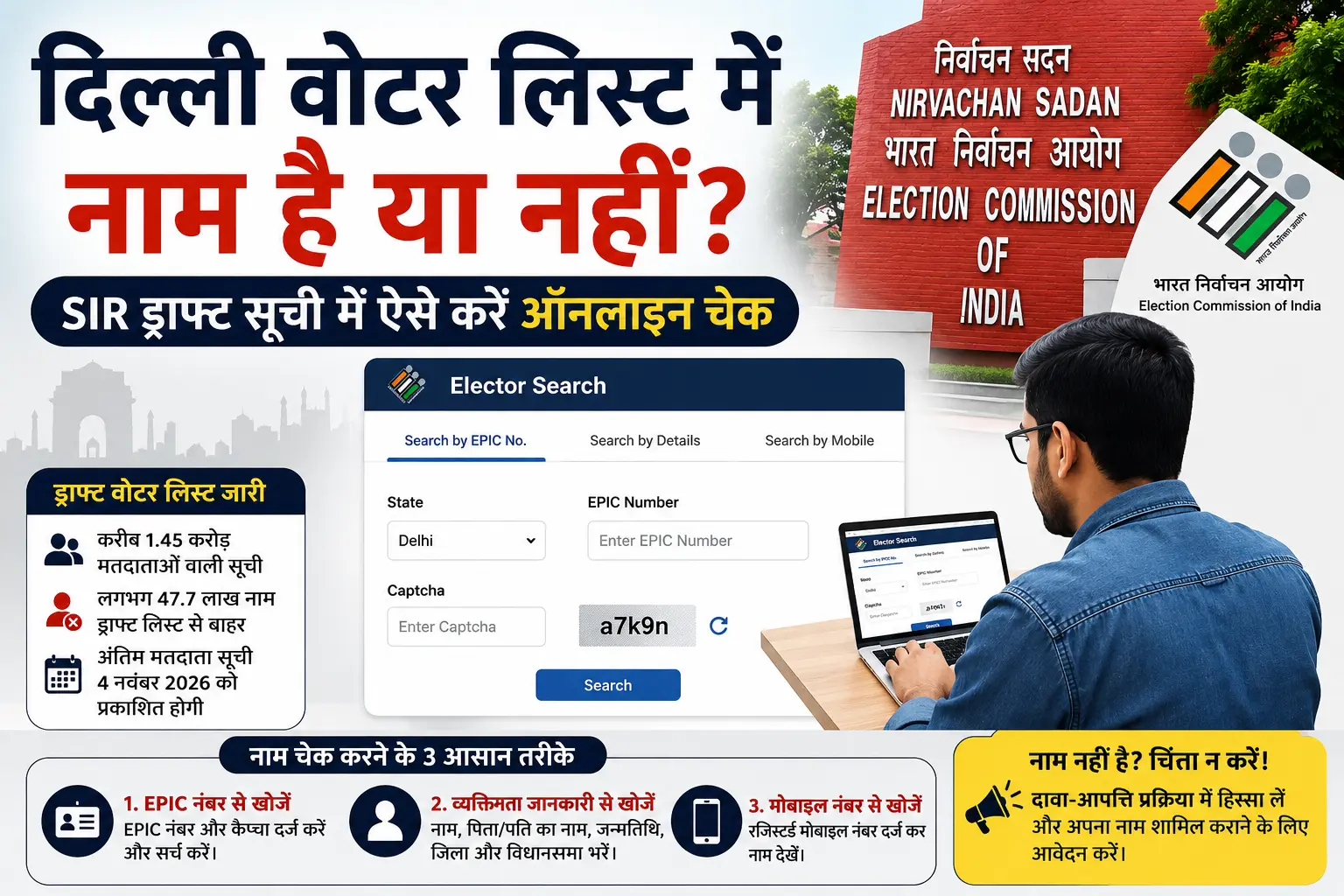 दिल्ली वोटर लिस्ट की SIR ड्राफ्ट सूची ऑनलाइन चेक करते मतदाता