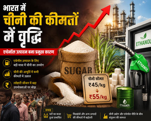 चीनी की कीमतों में तेज उछाल: एथेनॉल नीति का असर, सरकार के कदम और आम उपभोक्ता पर प्रभाव 1 sugar price hike चीनी की कीमतों में तेज उछाल: एथेनॉल नीति का असर, सरकार के कदम और आम उपभोक्ता पर प्रभाव