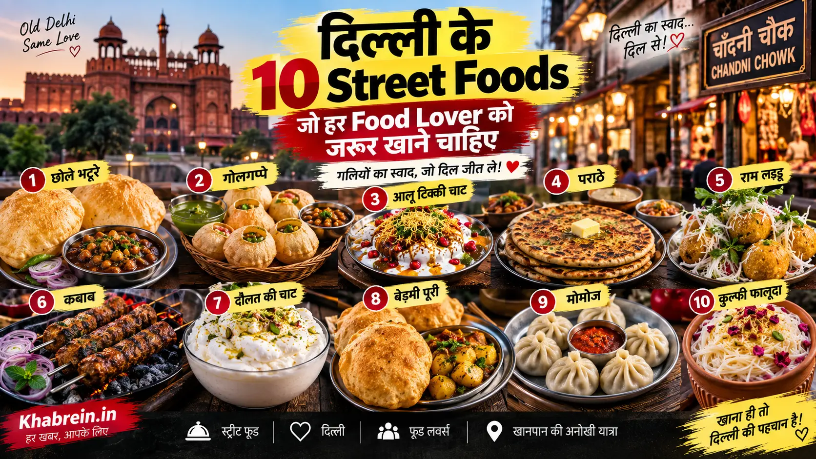 दिल्ली आए हैं तो ये 10 Street Foods जरूर खाएं, नंबर 7 सिर्फ सर्दियों में मिलता है! 3 दिल्ली के 10 मशहूर Street Foods जैसे छोले भटूरे, गोलगप्पे, आलू टिक्की, कबाब और कुल्फी फालूदा